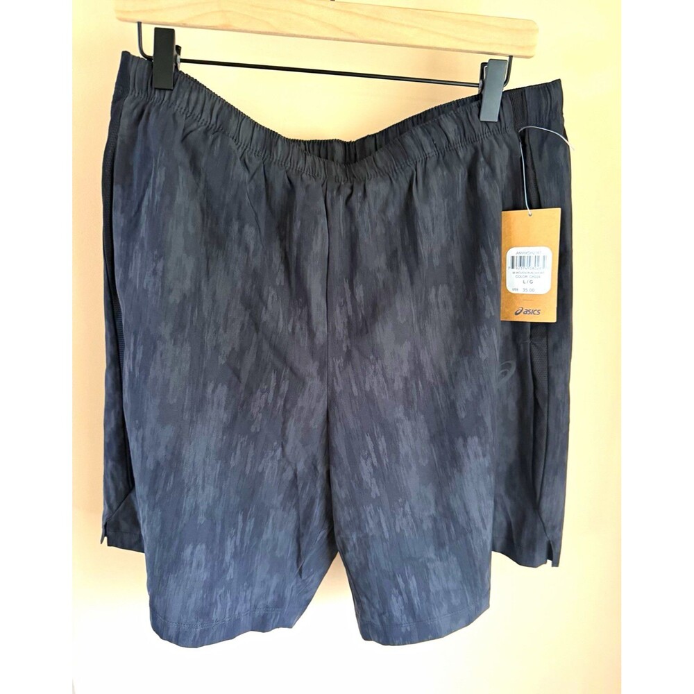 ASICS Men’s Running & Jogging Shorts L Black/Gray Abstract Polyester Woven